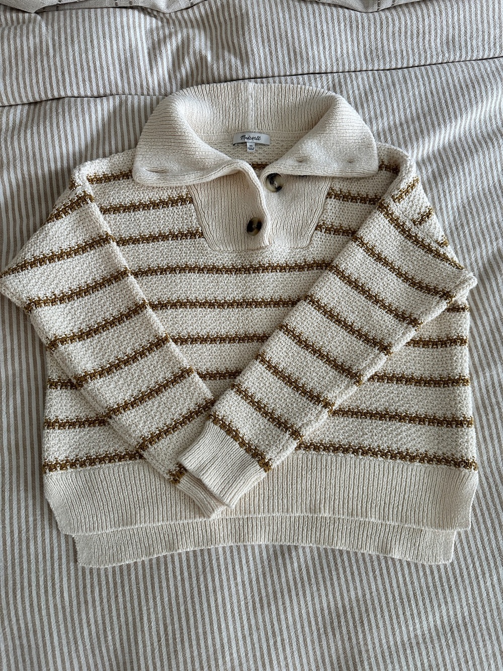 Madewell cream and tan cropped striped sweater